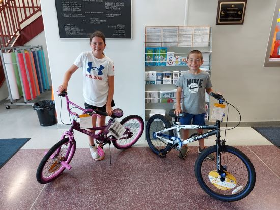Bike Winners Brileigh Phillips and Connor Fultz. Bikes courtesy of Kim Felty from Horace Mann