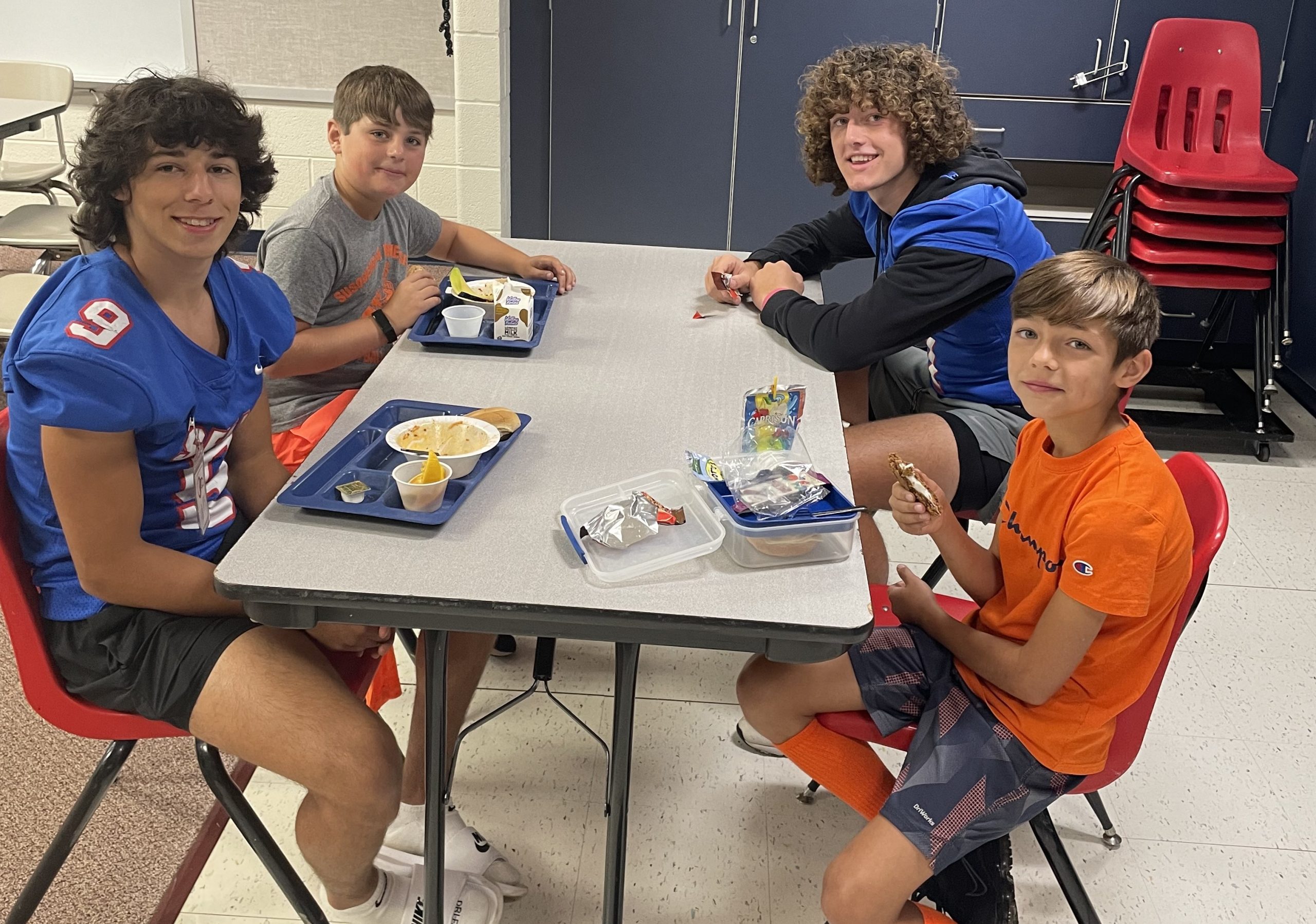 SAHS Football Players Gavin Bastian & Andrew Martinez visit with Elementary Students