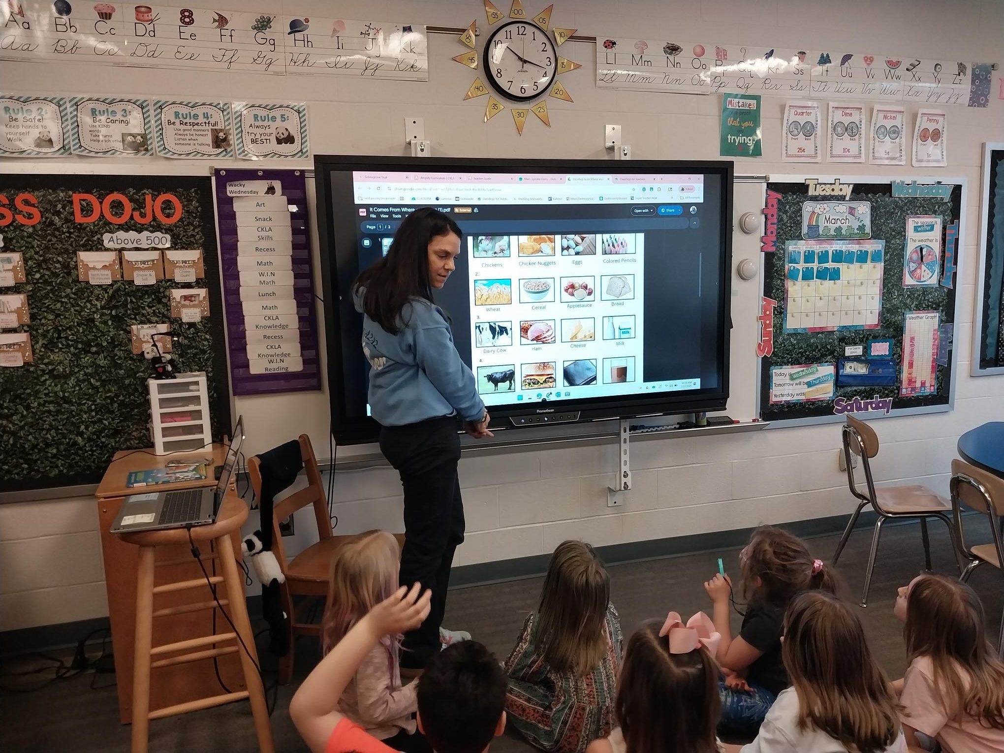 The Snyder County Farm Bureau came to visit the 1st and 2nd grade classrooms to teach about agriculture during national Agriculture Month